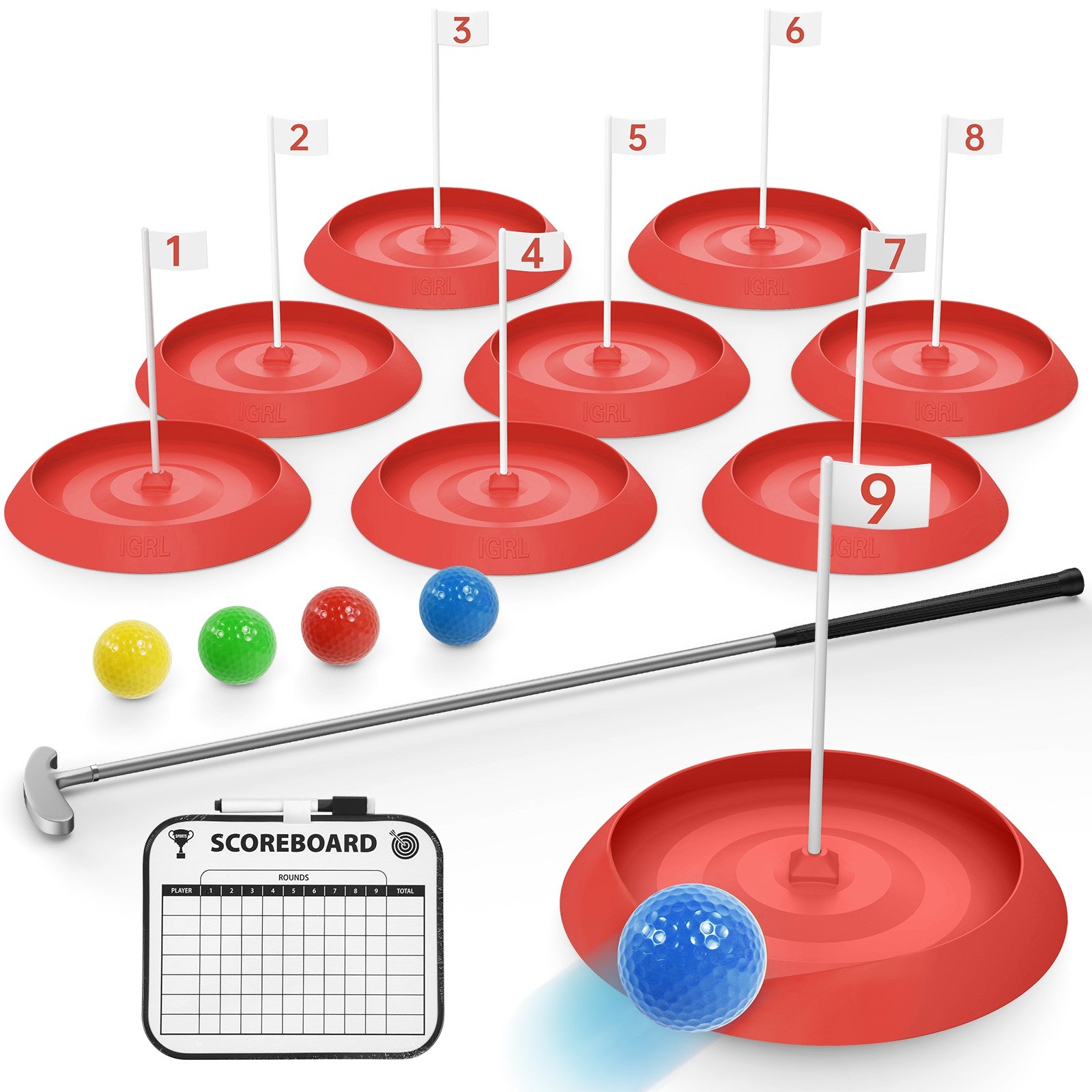 Mini Golf Game Set, Indoor Mini Golf Course for Adults Includes 9 Holes, 4 Balls, Dry-Erase Scorecard, and Golf Putter, Build Your Own Miniature Golf Course at Home Office Green Backyard, Red Mini Golf Game Set, Indoor Mini Golf Course for Adults Includes 9 Holes, 4 Balls, Dry-Erase Scorecard, and Golf Putter, Build Your Own Miniature Golf Course at Home Office Green Backyard, Red